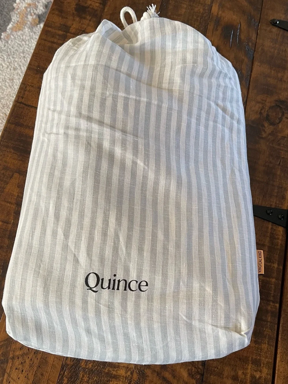 NWOT Quince European Linen Stripe 1 Piece Duvet Cover, King/Cal (Mist/White)
